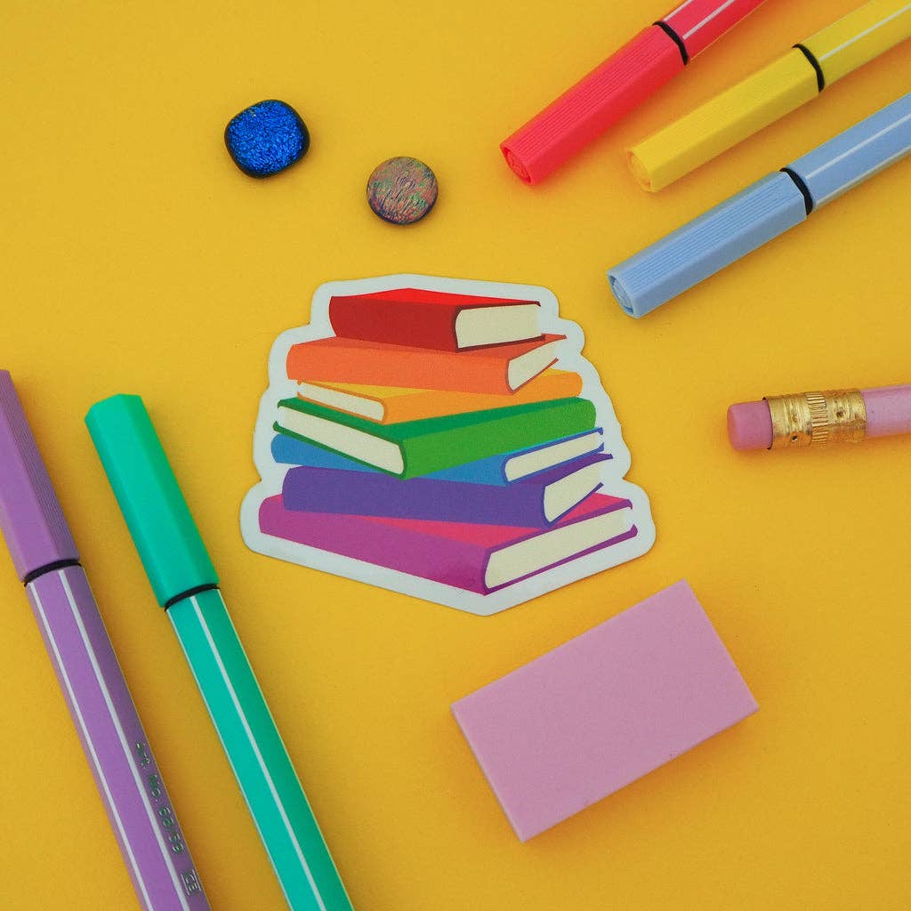 Rainbow Book Stack Vinyl Sticker
